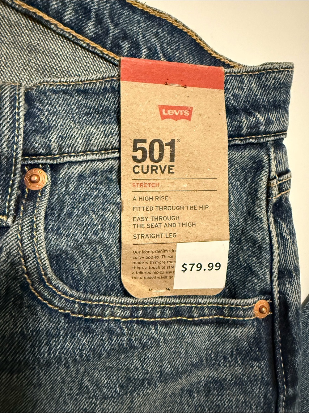 Levi's 501™ Curve Straight Leg Denim Rhinestone Jeans Solargenic- Dark Blue - Picture 2 of 10